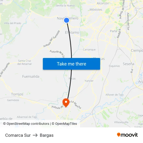 Comarca Sur to Bargas map