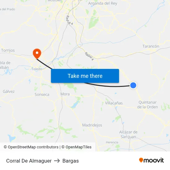 Corral De Almaguer to Bargas map