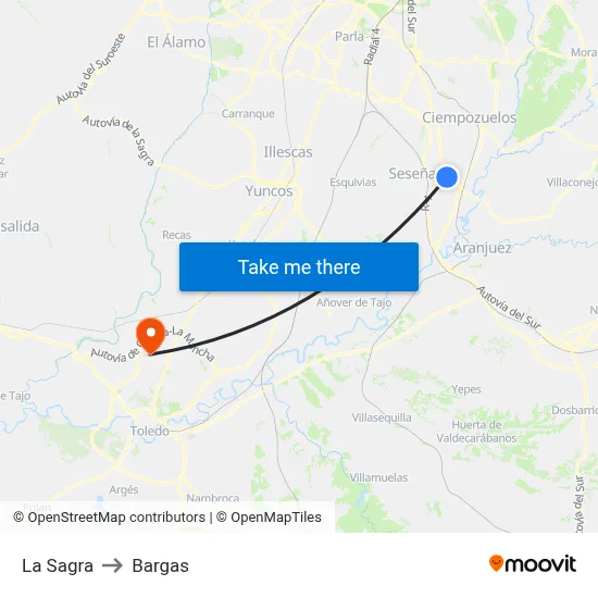La Sagra to Bargas map