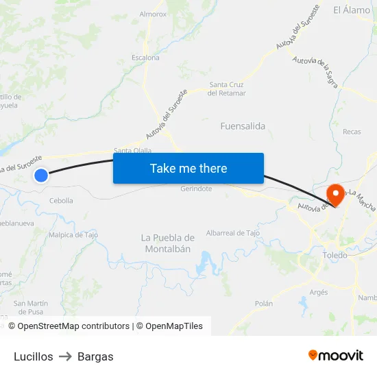 Lucillos to Bargas map