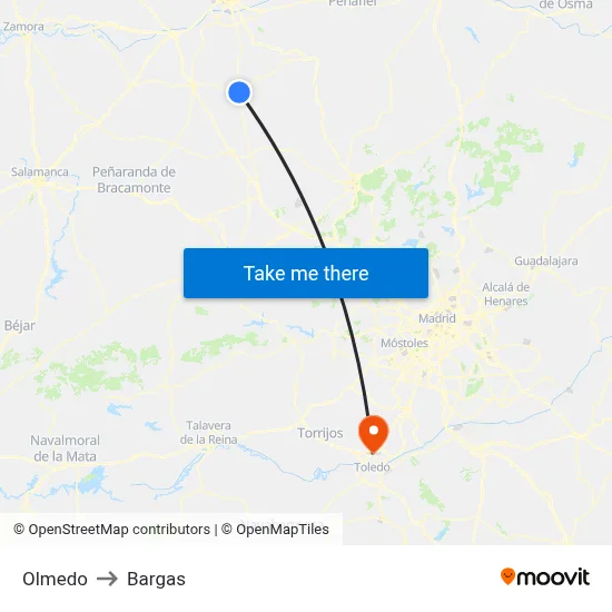 Olmedo to Bargas map