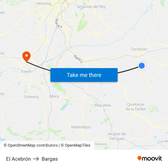 El Acebrón to Bargas map
