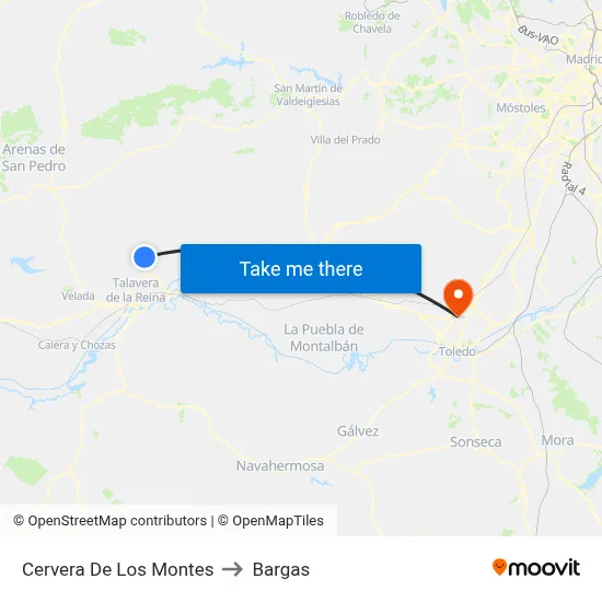 Cervera De Los Montes to Bargas map