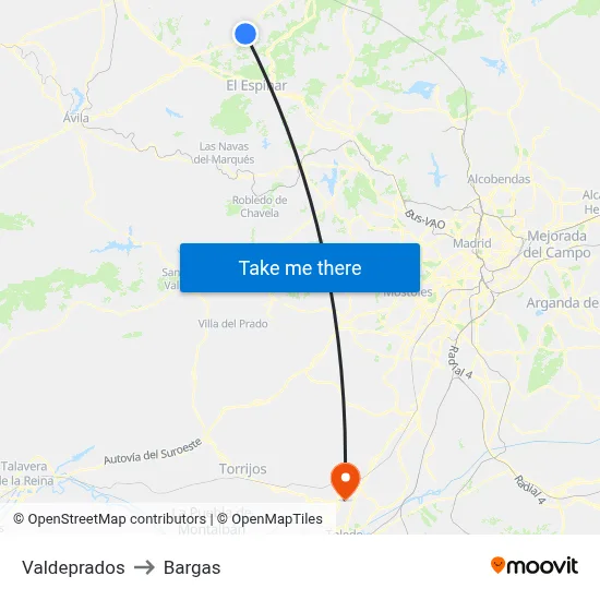 Valdeprados to Bargas map