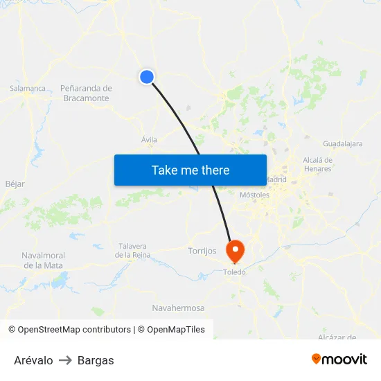Arévalo to Bargas map
