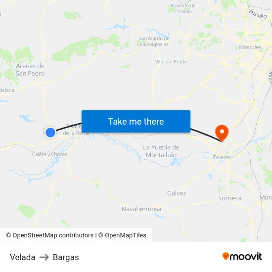 Velada to Bargas map