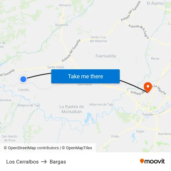 Los Cerralbos to Bargas map