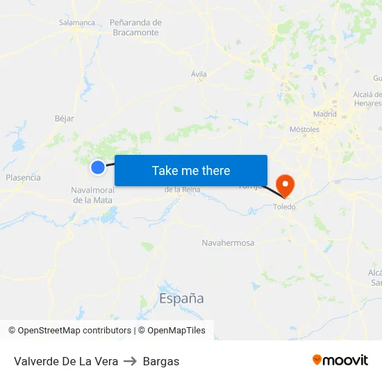 Valverde De La Vera to Bargas map