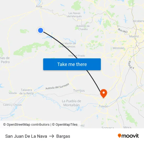 San Juan De La Nava to Bargas map