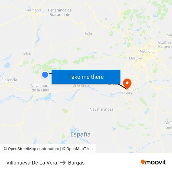 Villanueva De La Vera to Bargas map