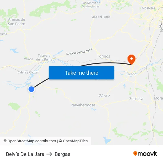 Belvís De La Jara to Bargas map