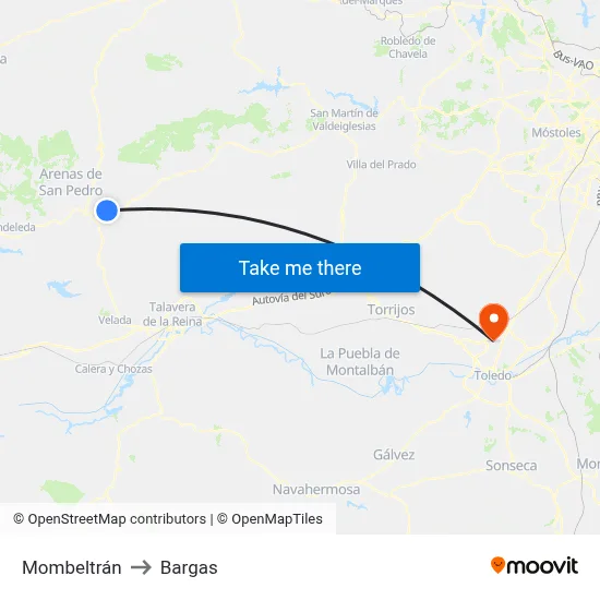 Mombeltrán to Bargas map