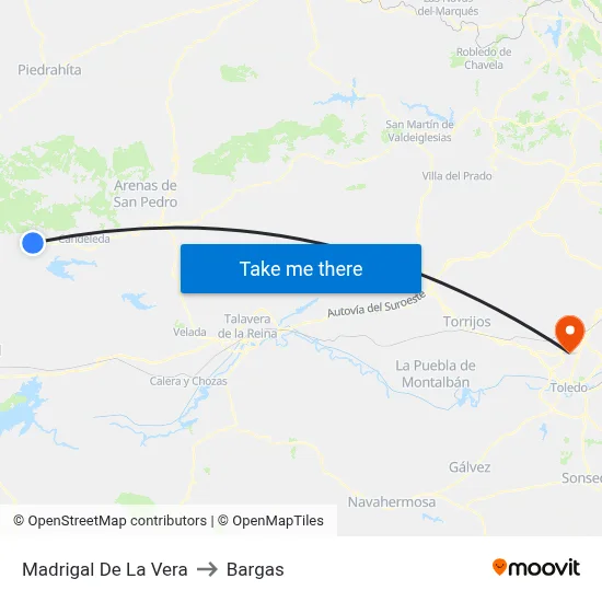 Madrigal De La Vera to Bargas map