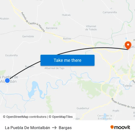 La Puebla De Montalbán to Bargas map