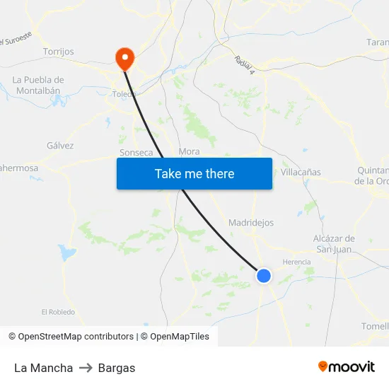 La Mancha to Bargas map