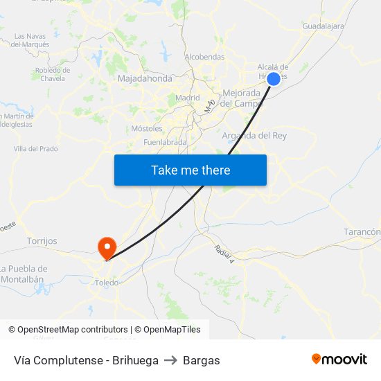 Vía Complutense - Brihuega to Bargas map