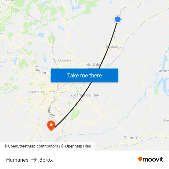 Humanes to Borox map