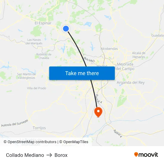 Collado Mediano to Borox map
