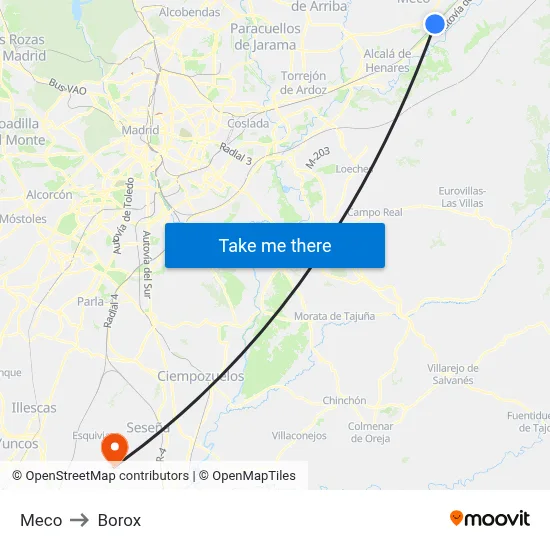 Meco to Borox map