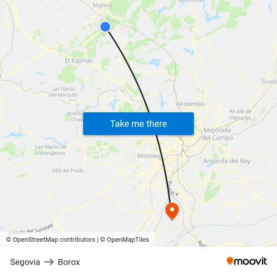 Segovia to Borox map