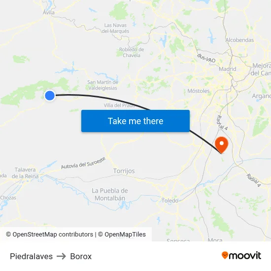 Piedralaves to Borox map