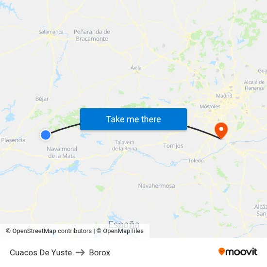 Cuacos De Yuste to Borox map