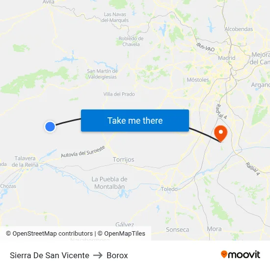 Sierra De San Vicente to Borox map