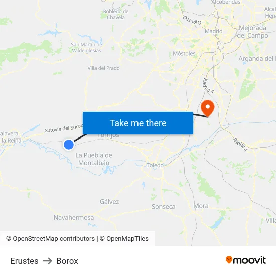Erustes to Borox map