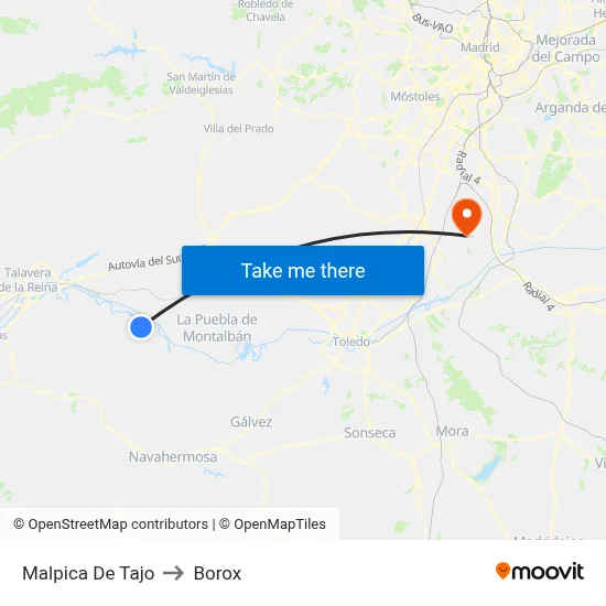 Malpica De Tajo to Borox map