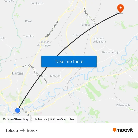 Toledo to Borox map