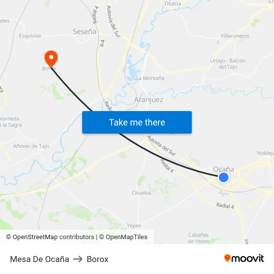 Mesa De Ocaña to Borox map