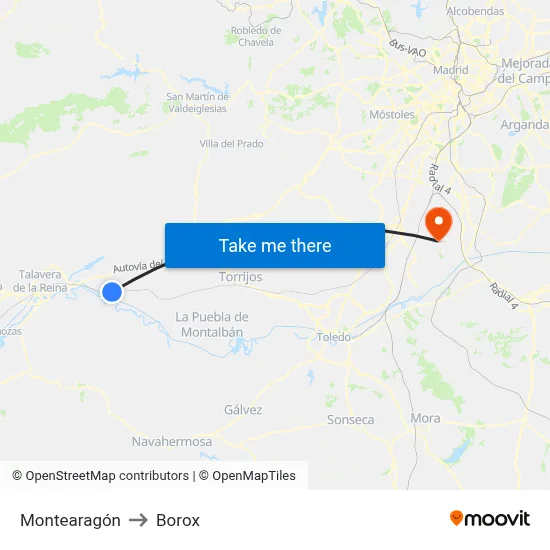 Montearagón to Borox map