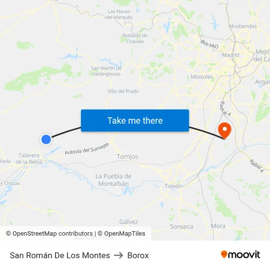 San Román De Los Montes to Borox map