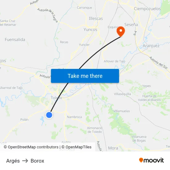 Argés to Borox map