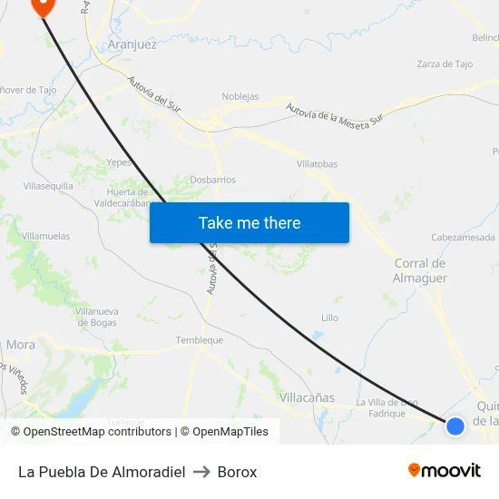 La Puebla De Almoradiel to Borox map