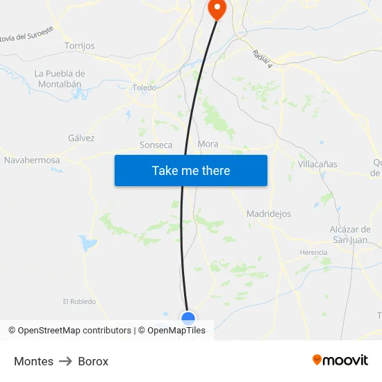 Montes to Borox map