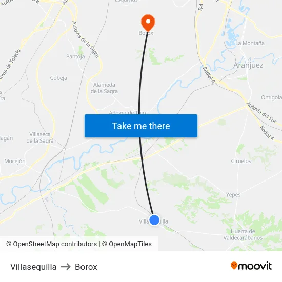 Villasequilla to Borox map