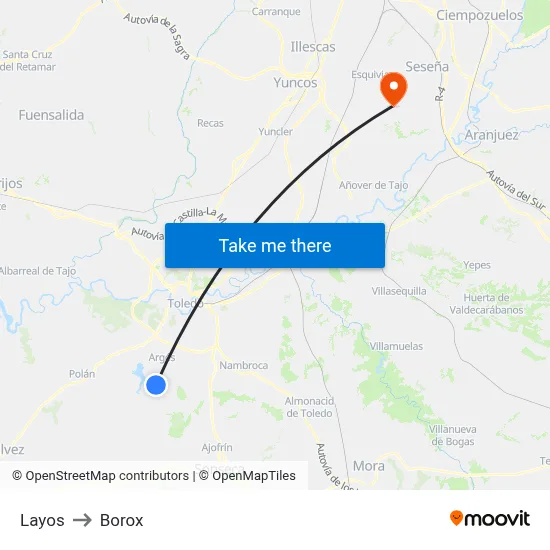 Layos to Borox map