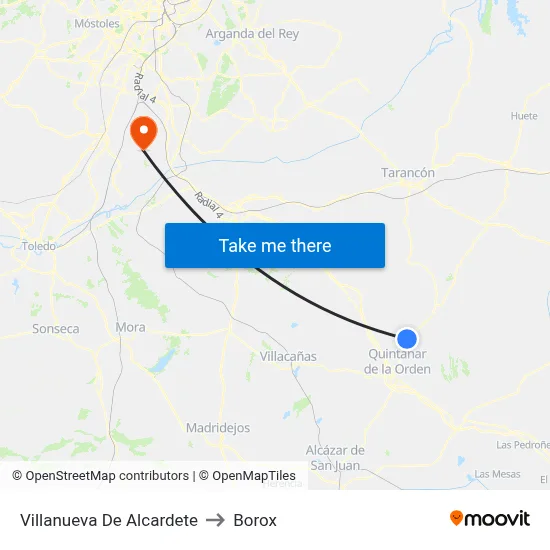 Villanueva De Alcardete to Borox map