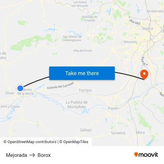 Mejorada to Borox map