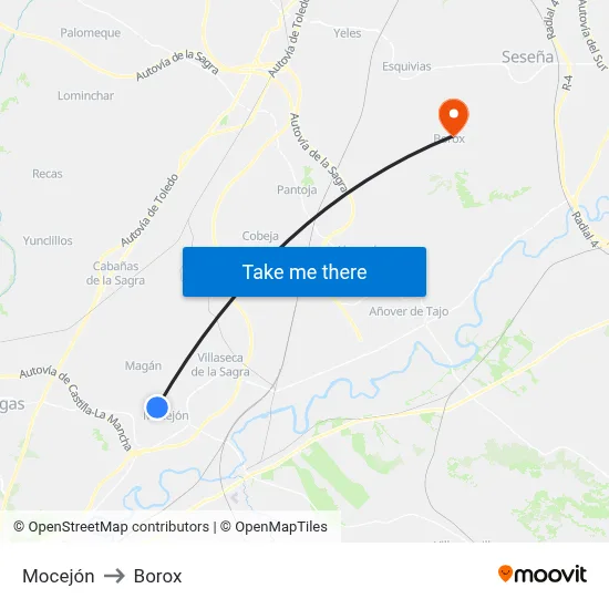 Mocejón to Borox map