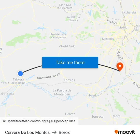 Cervera De Los Montes to Borox map