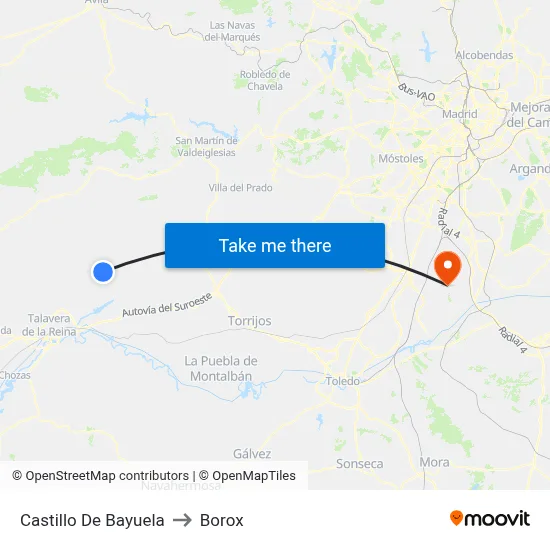 Castillo De Bayuela to Borox map