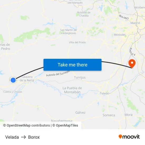 Velada to Borox map