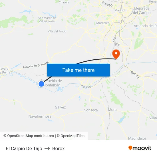 El Carpio De Tajo to Borox map