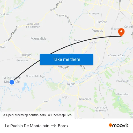 La Puebla De Montalbán to Borox map