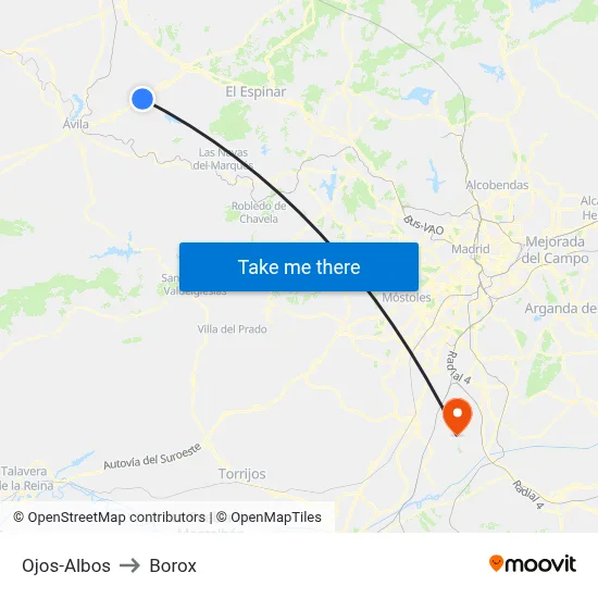 Ojos-Albos to Borox map