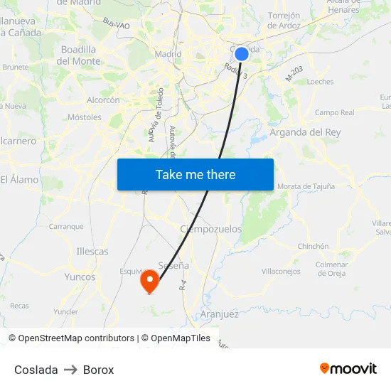 Coslada to Borox map