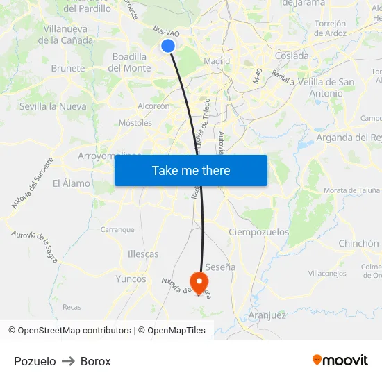 Pozuelo to Borox map