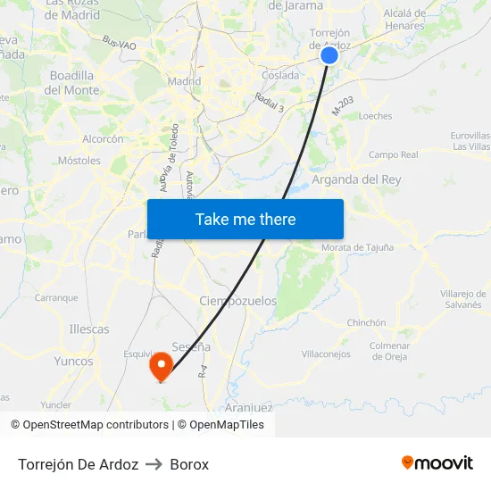 Torrejón De Ardoz to Borox map